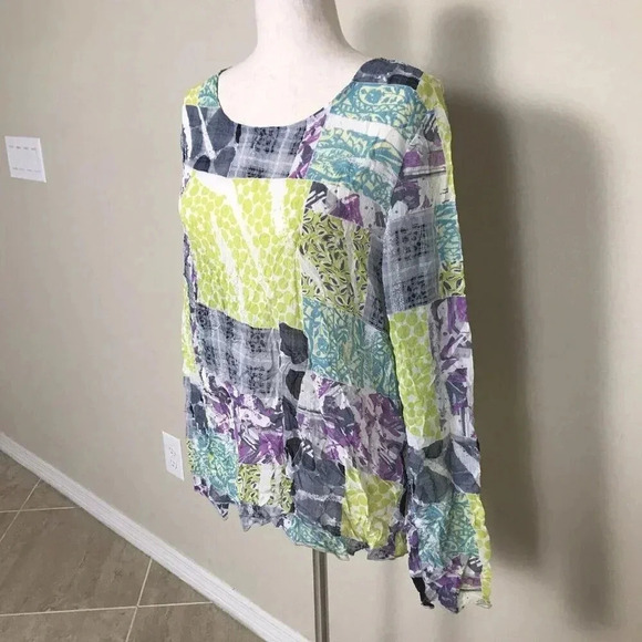 Chalet Et Ceci Womens Size Medium Long Sleeve Top Crinkled Lagenlook Art to Wear - Picture 16 of 16